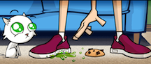 Image of person about to pick up cookie from dirty floor