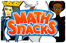 Image displaying the Math Snacks logo as well as three characters.