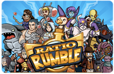 Image of the Ratio Rumble title slide featuring the many characters in the game.